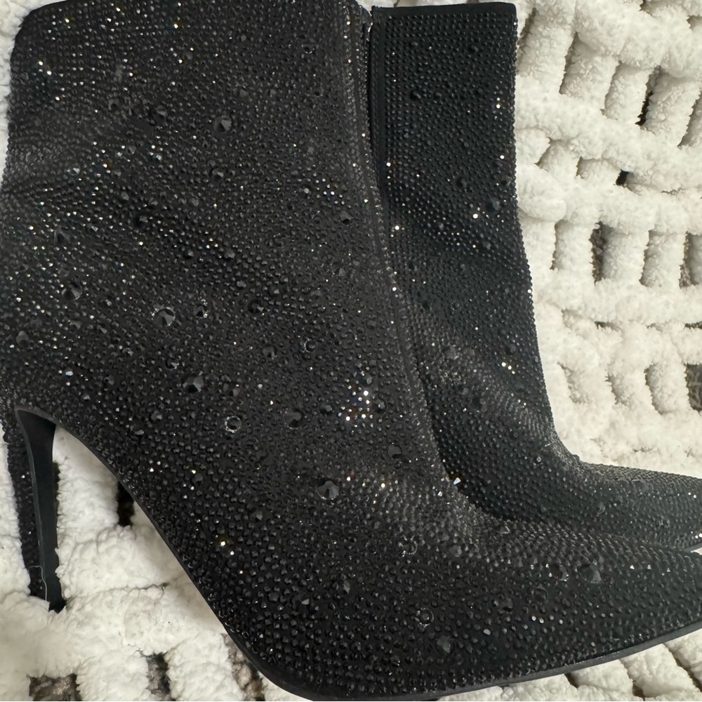 INC International Concepts Black Heeled Boots with Sparkly Finish - Picture 6 of 8